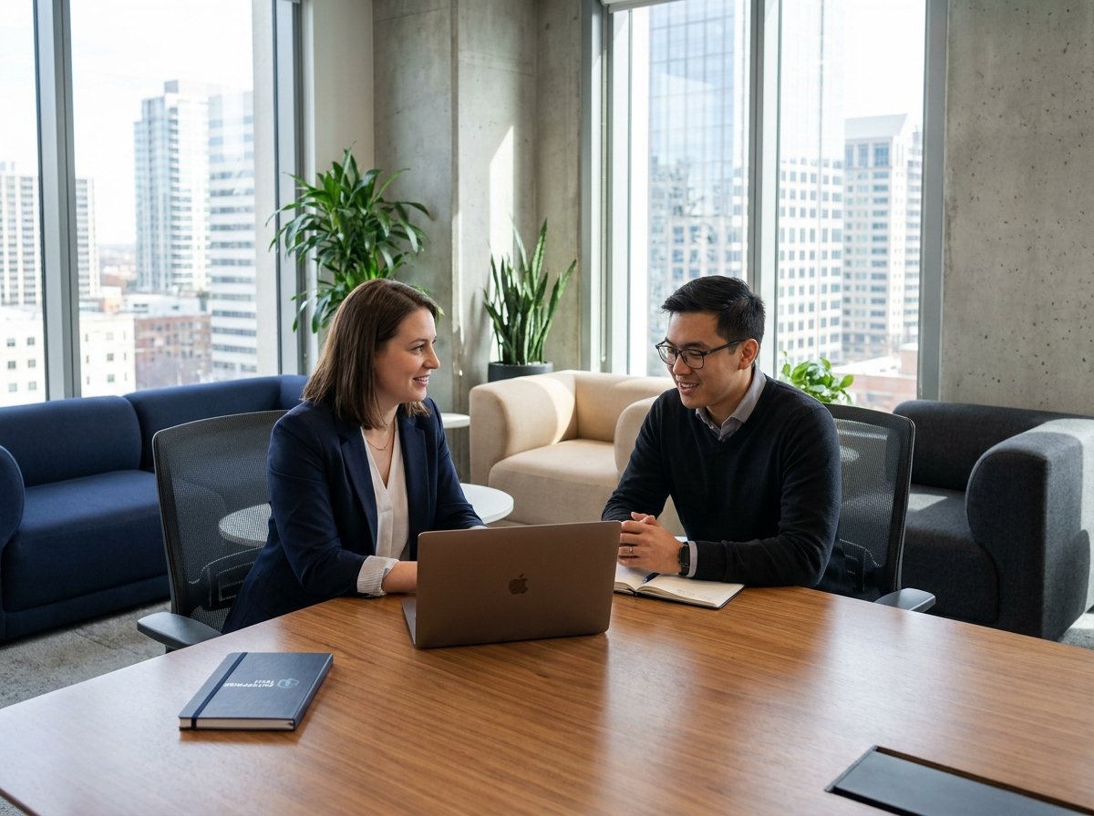A recruiter and a software engineer candidate in conversation